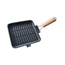 round /rectangular cast iron fry pan/grill pan with folding removable handle